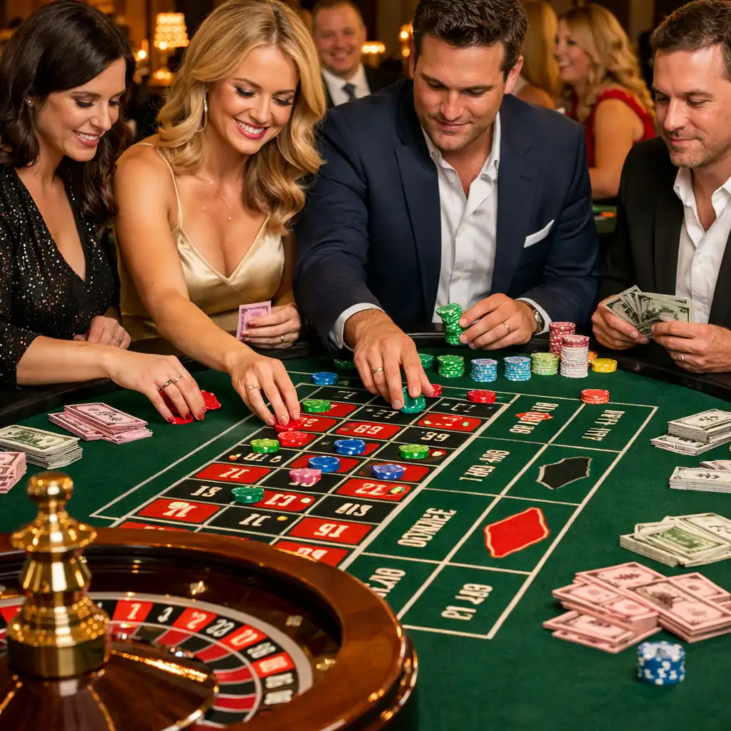 Guests enjoying authentic offline casino tables at a Crownfelaro social event