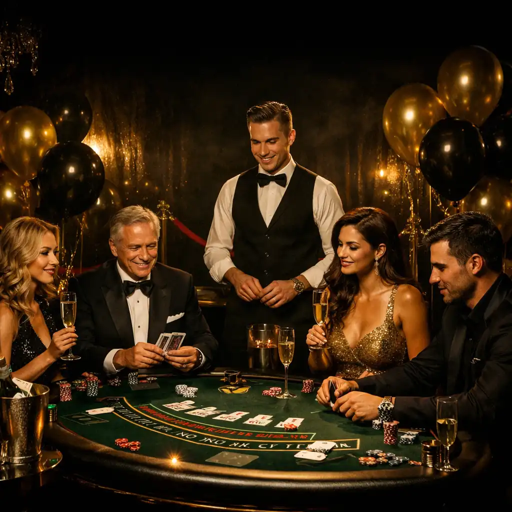 Luxurious private party with champagne and a blackjack table