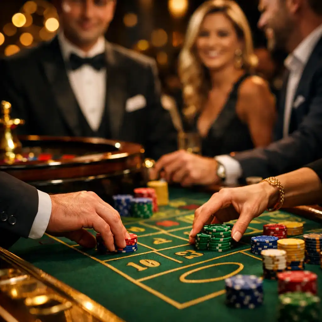 Corporate guests enjoying an authentic offline casino table at a Crownfelaro networking event