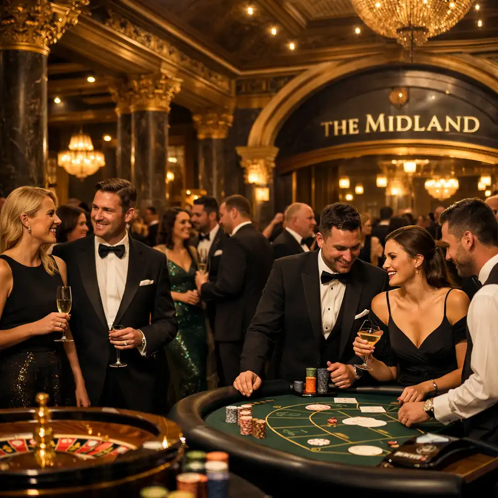 Black-tie corporate gala at The Midland Hotel with bespoke casino lounge